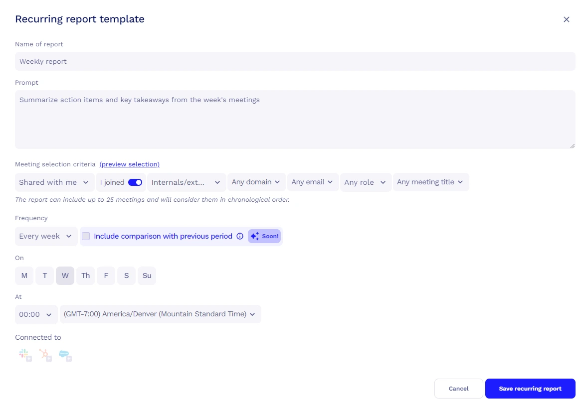 Create AI-powered recurring meeting summaries in tl;dv