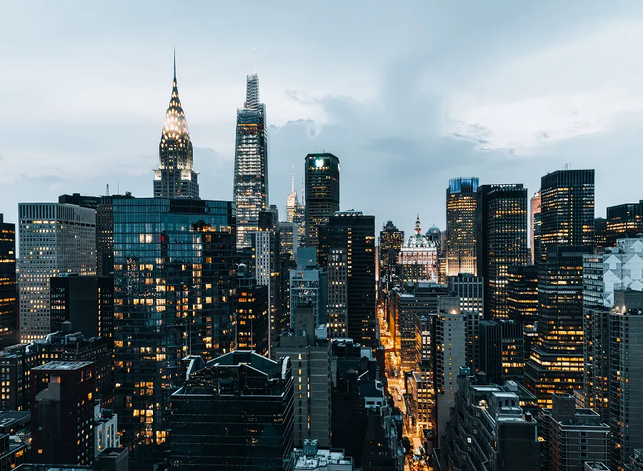 Tops of skyscrapers in a city in the US