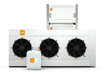 A whole mining bundle: a PRO 9 rack system, a 120kW dry cooler, and dielectric fluid
