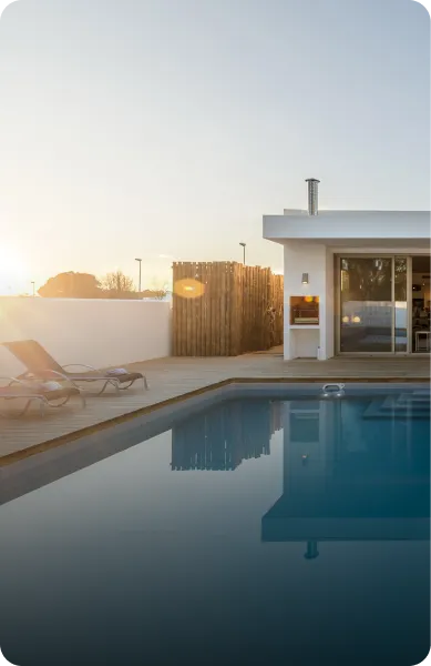 Backyard swimming pool visible in the morning