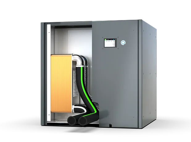A Bitpod with an integrated plate heat exchanger