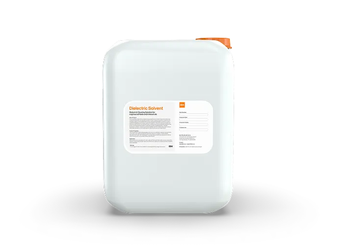 Dielectric solvent fluid container