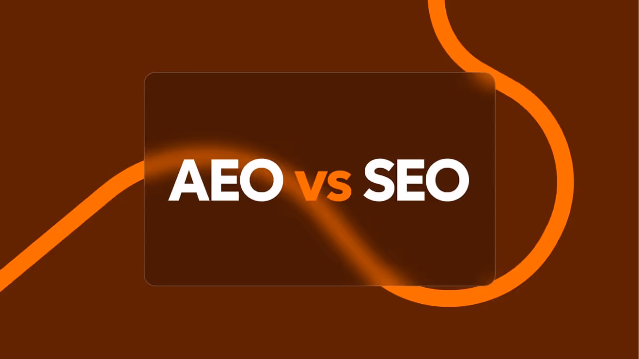 An abstract illustration with the text: "AEO vs SEO".