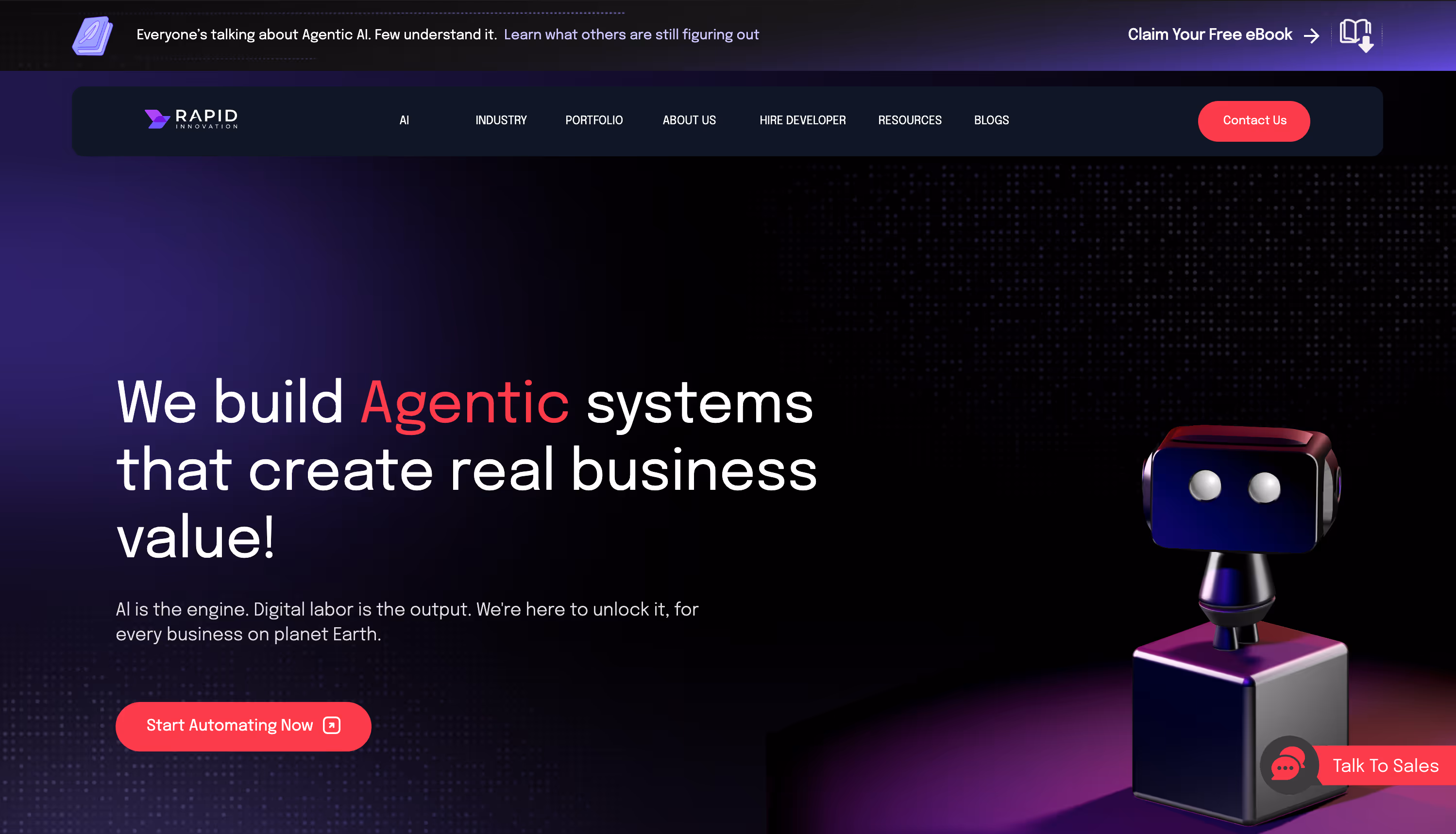 The hero section of the Rapid Innovators website.