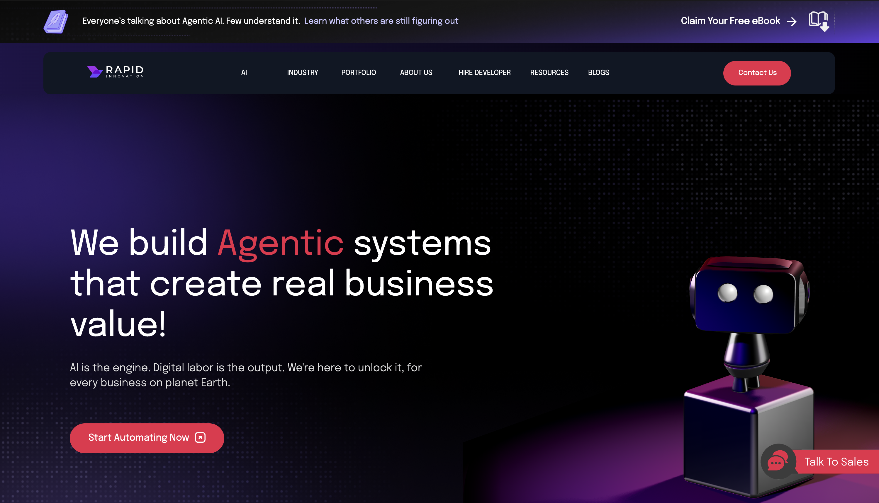 The hero section of the Rapid Innovators website.