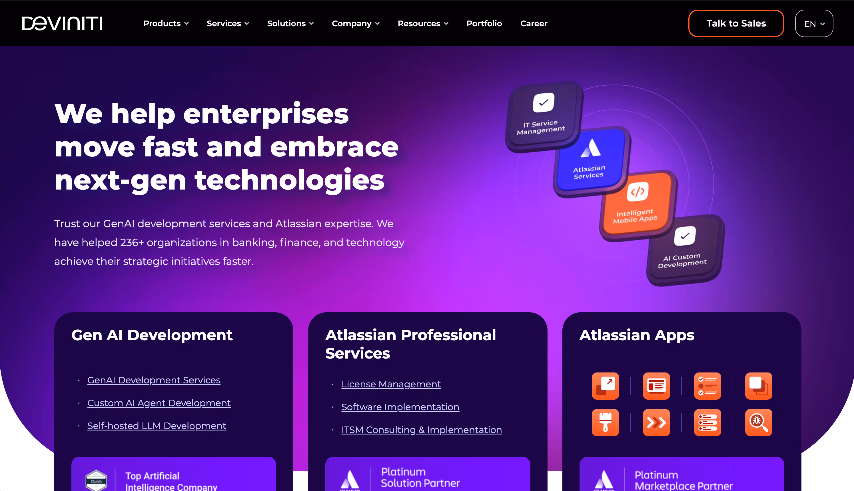 A screenshot of the Deviniti Website.