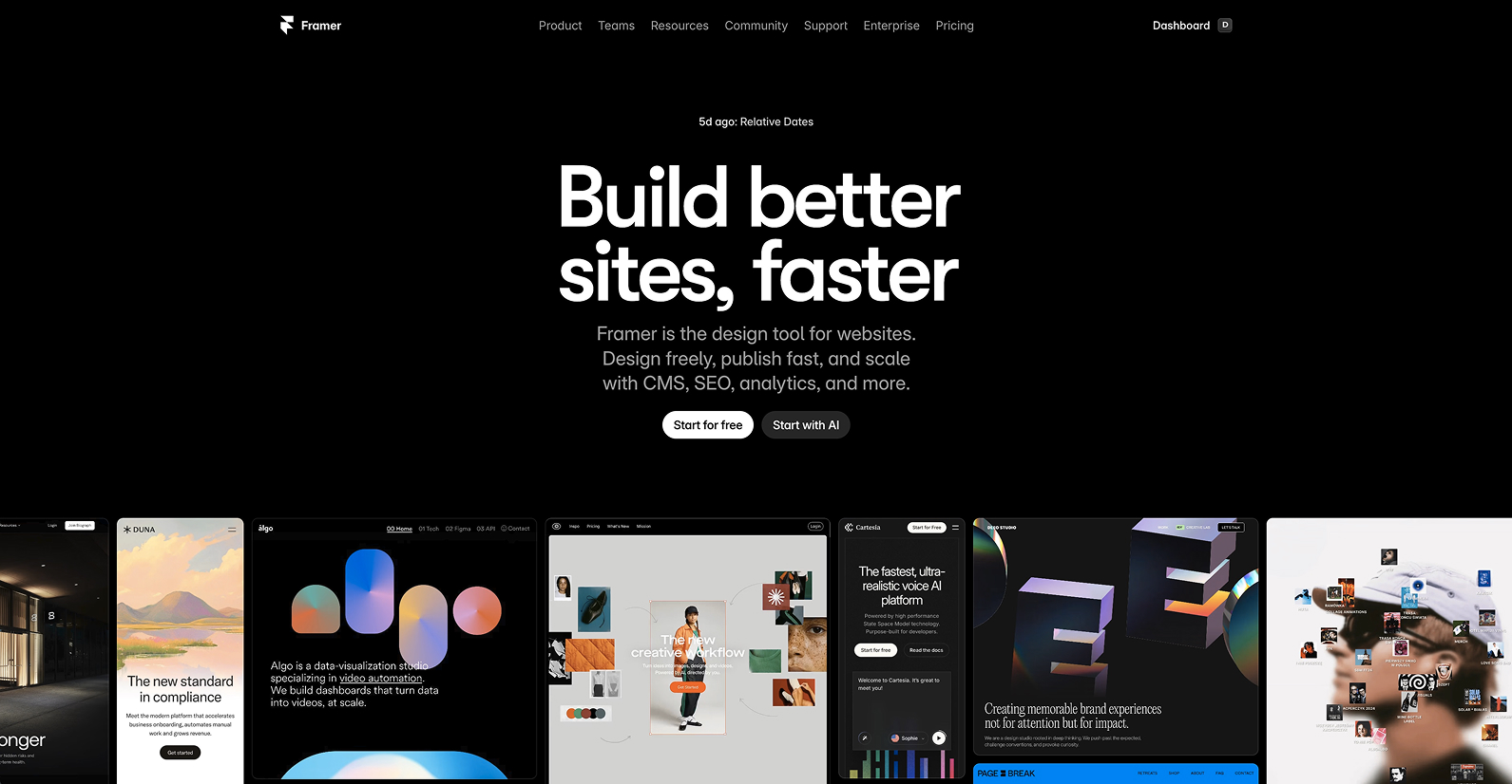 The Framer homepage.