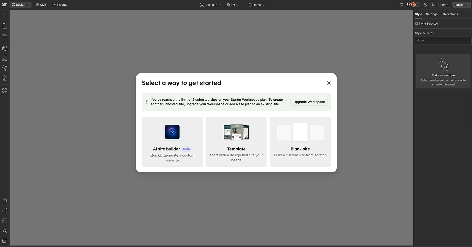 An image of the Webflow Builder.