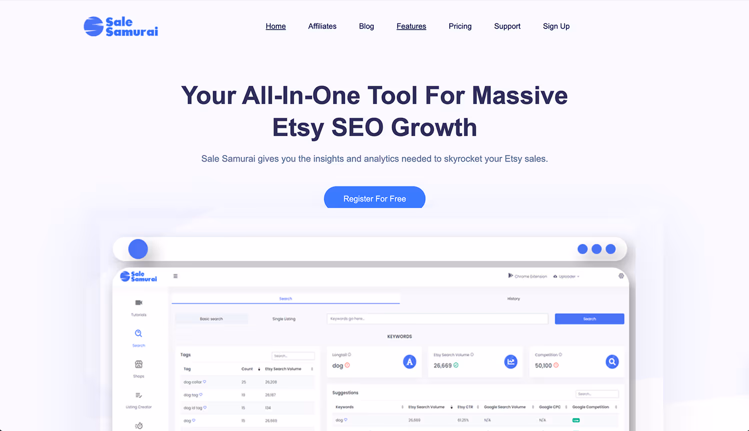 A screenshot of Sale Samurai website.