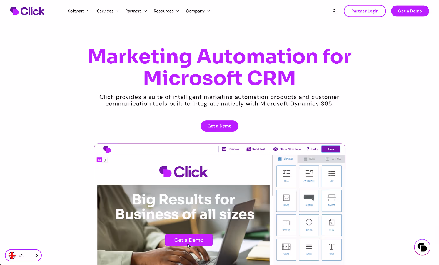 The screenshot of ClickDimensions marketing automation.