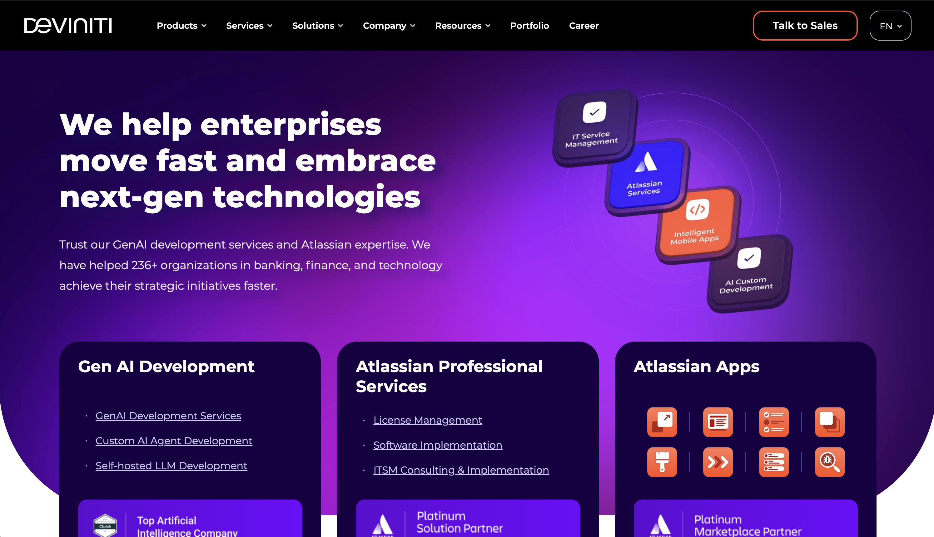 A screenshot of the Deviniti Website.