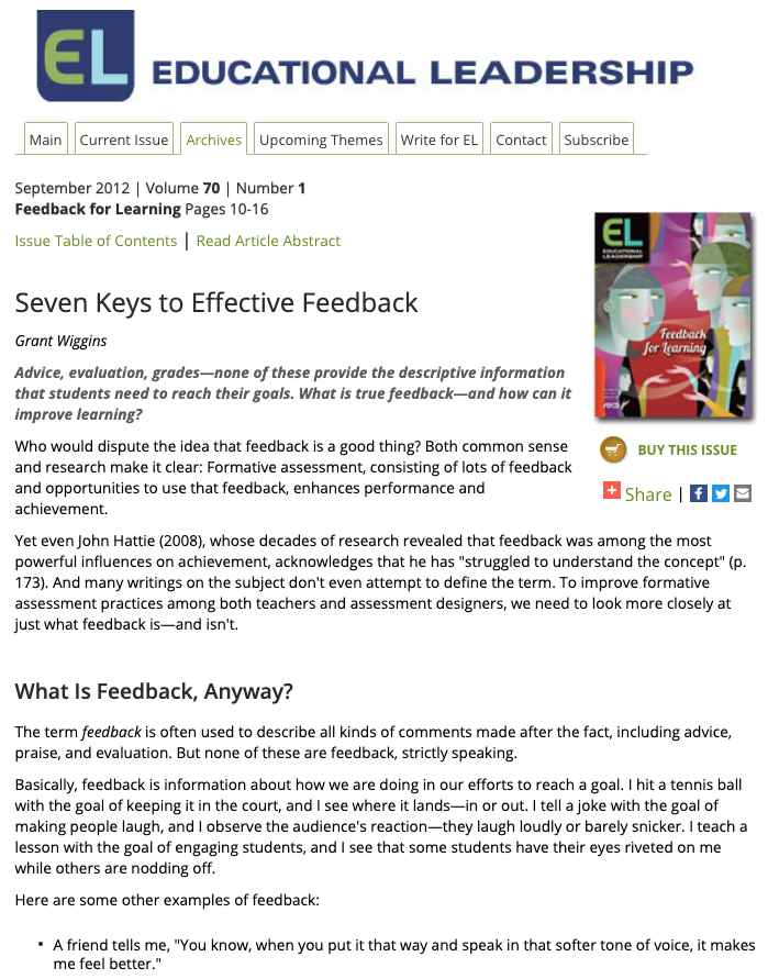 Seven Keys to Effective Feedback by Grant Wiggins