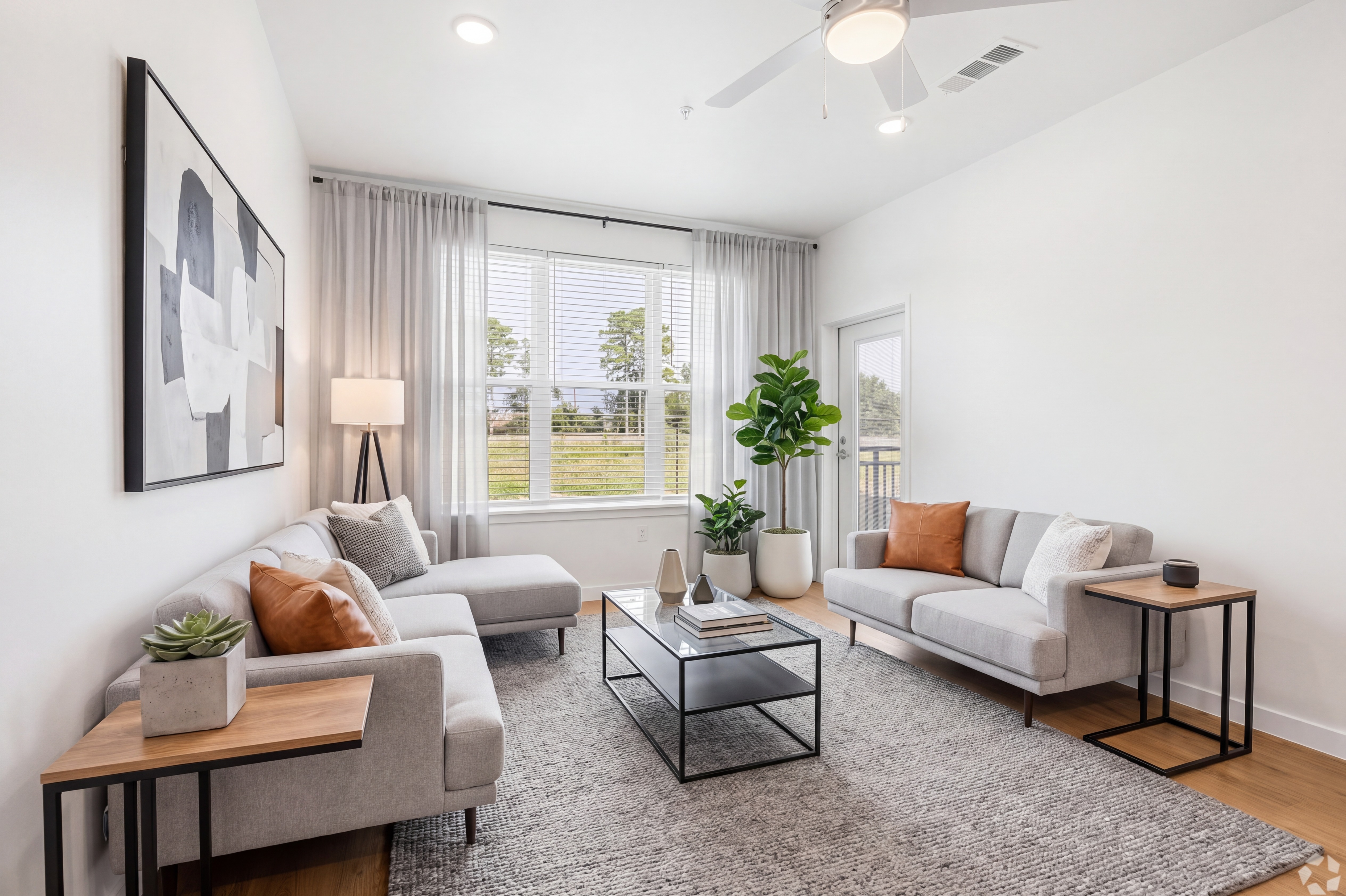 Living room with light brown flooring