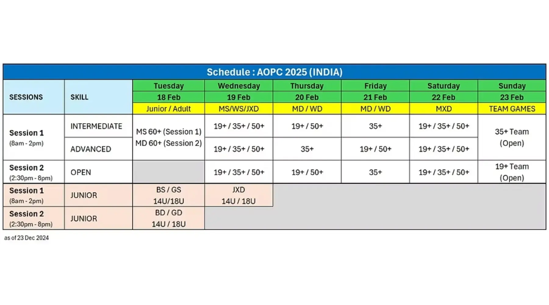 Asia Open Pickleball Championship 2025 event schedule - Thumbnail Image