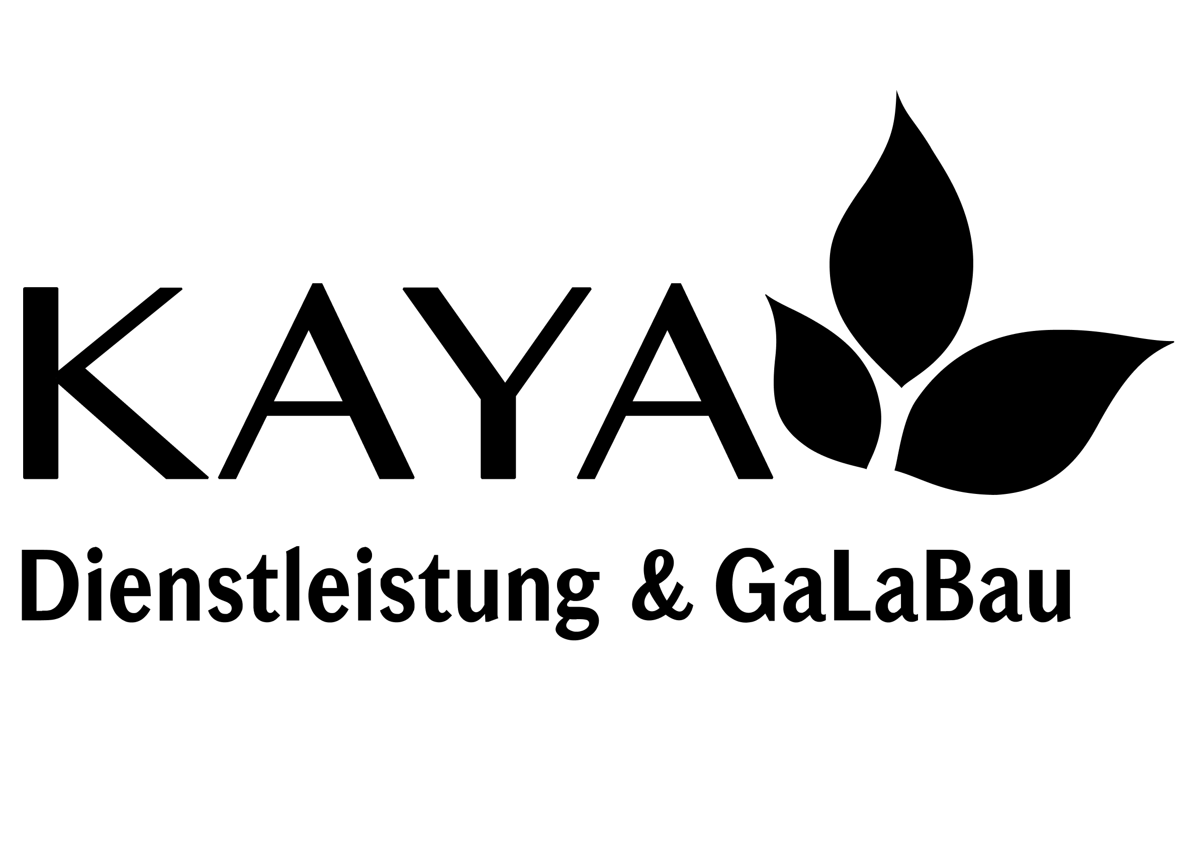 Logo von KAYA Dienstleistung & GaLaBau mit stilisierten Blättern – Fachbetrieb für Gartenpflege, Landschaftsbau und Dienstleistungen rund ums Haus