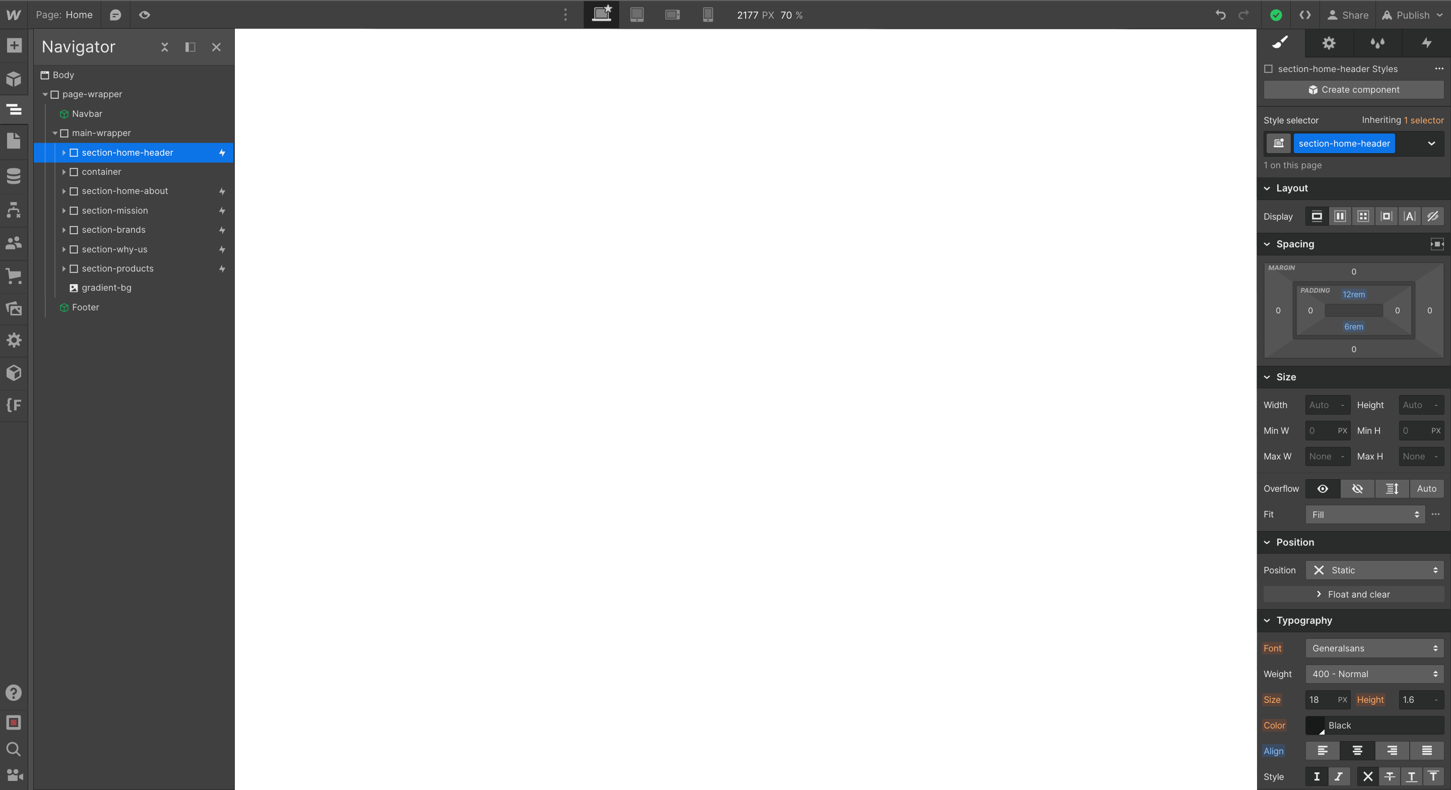 Screenshot of webflow editor