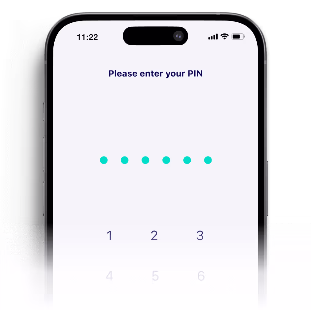 Phone showing chip biometric login