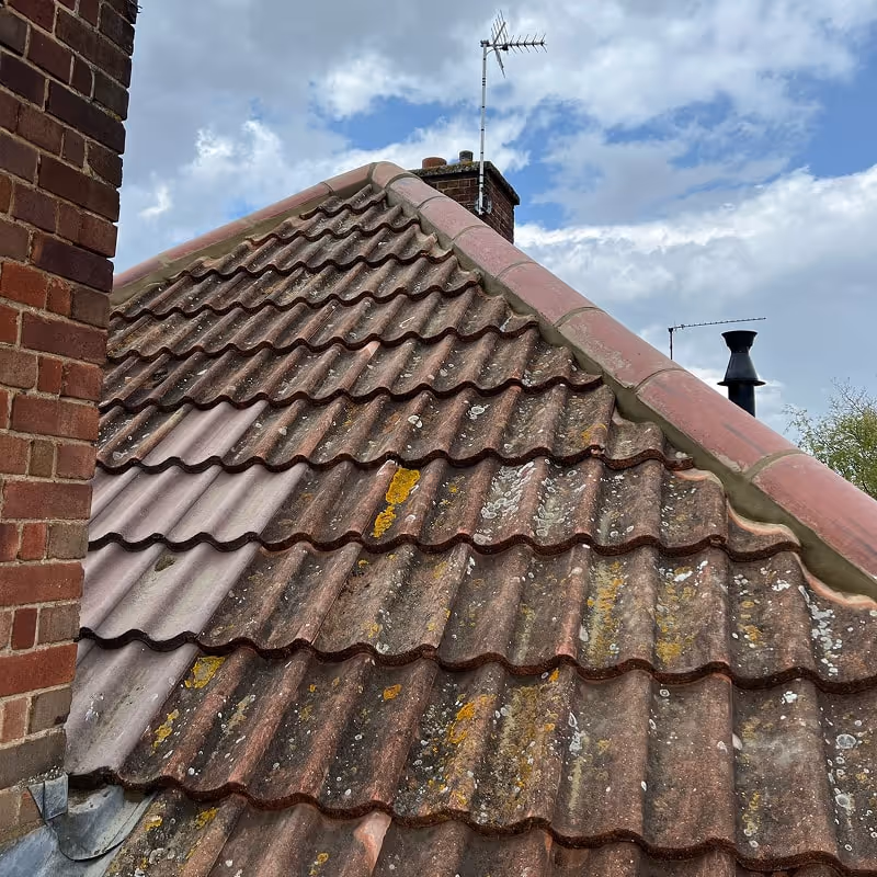 Tiled roof being repaired