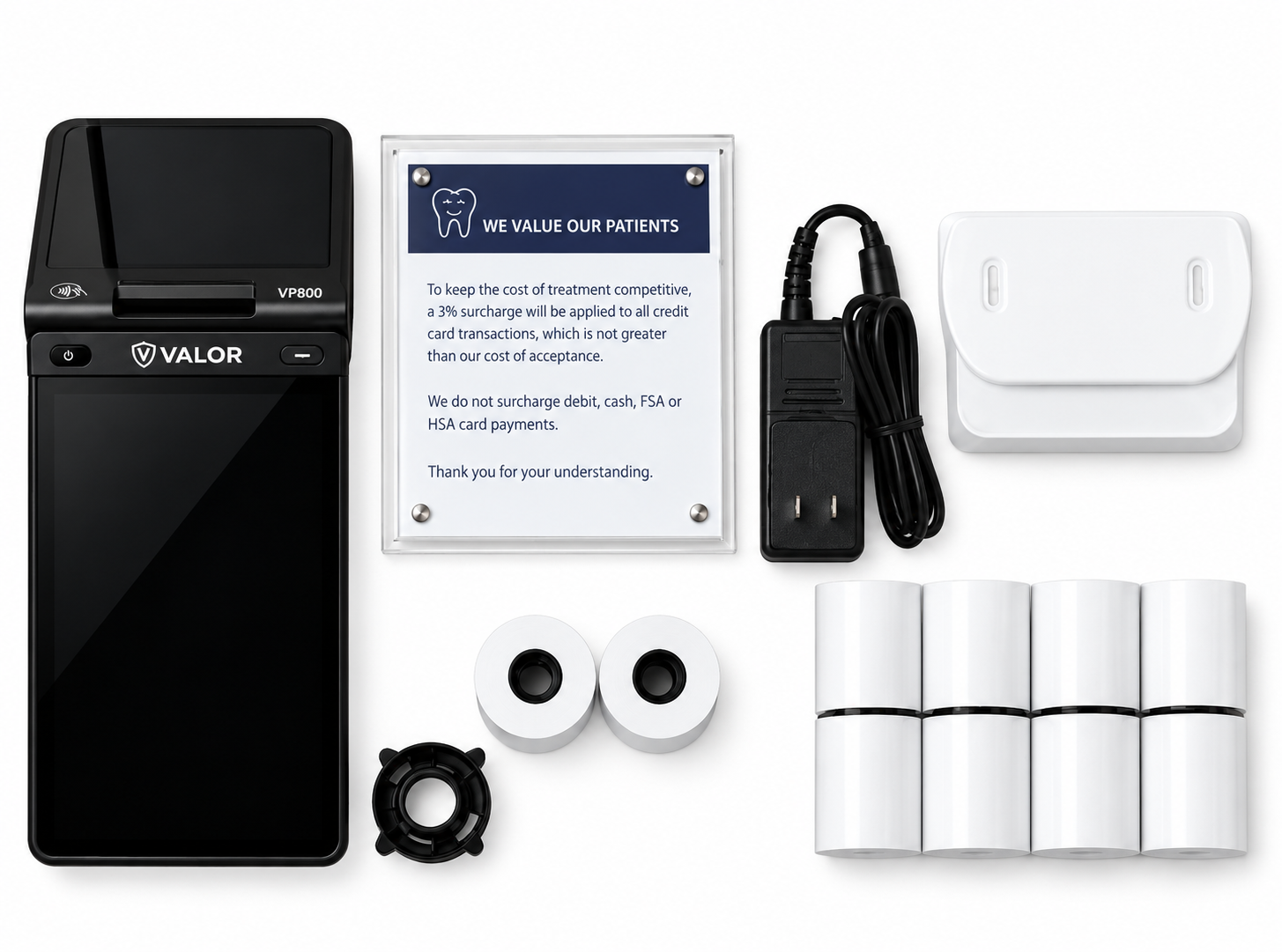 Valor VP800 Smart Terminal and included accessories