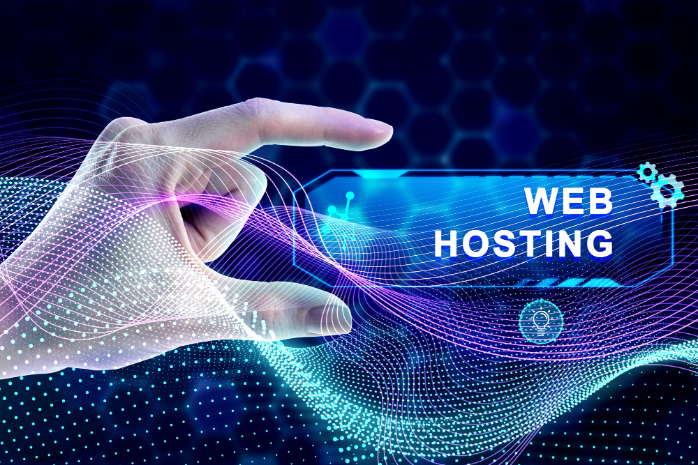 Web hosting illustration with connected digital services