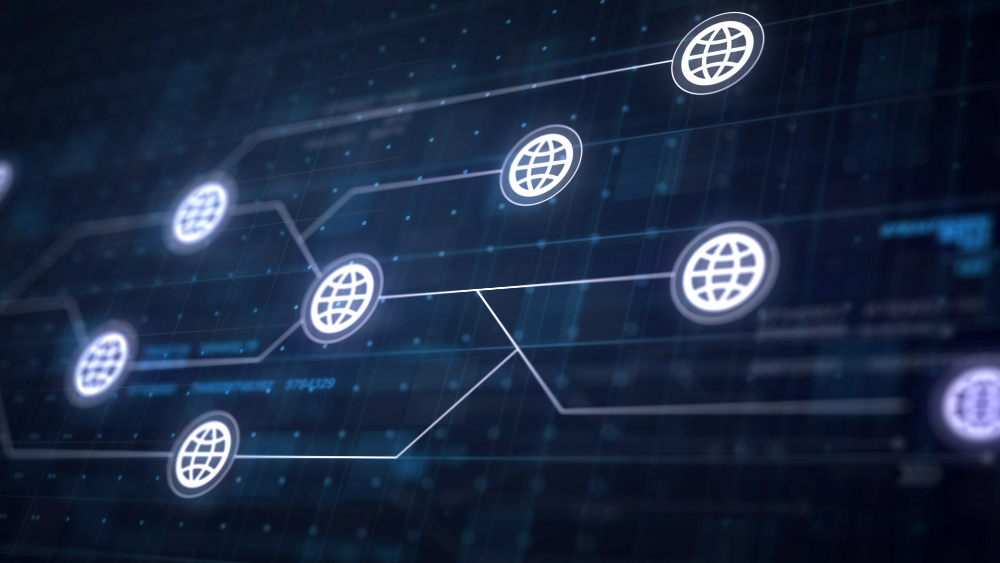 Connected websites and globe icons