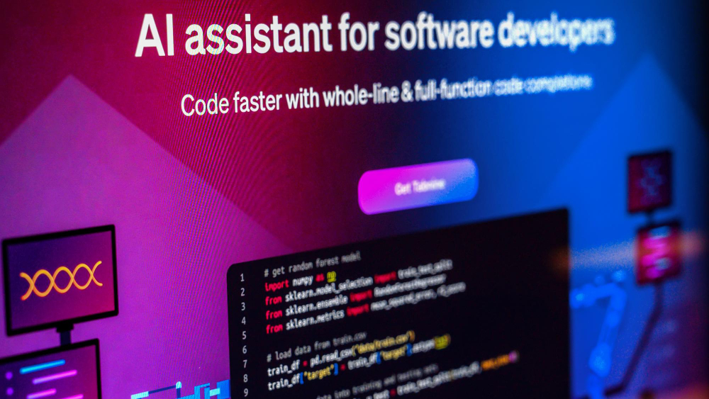 AI coding assistant promotional graphic