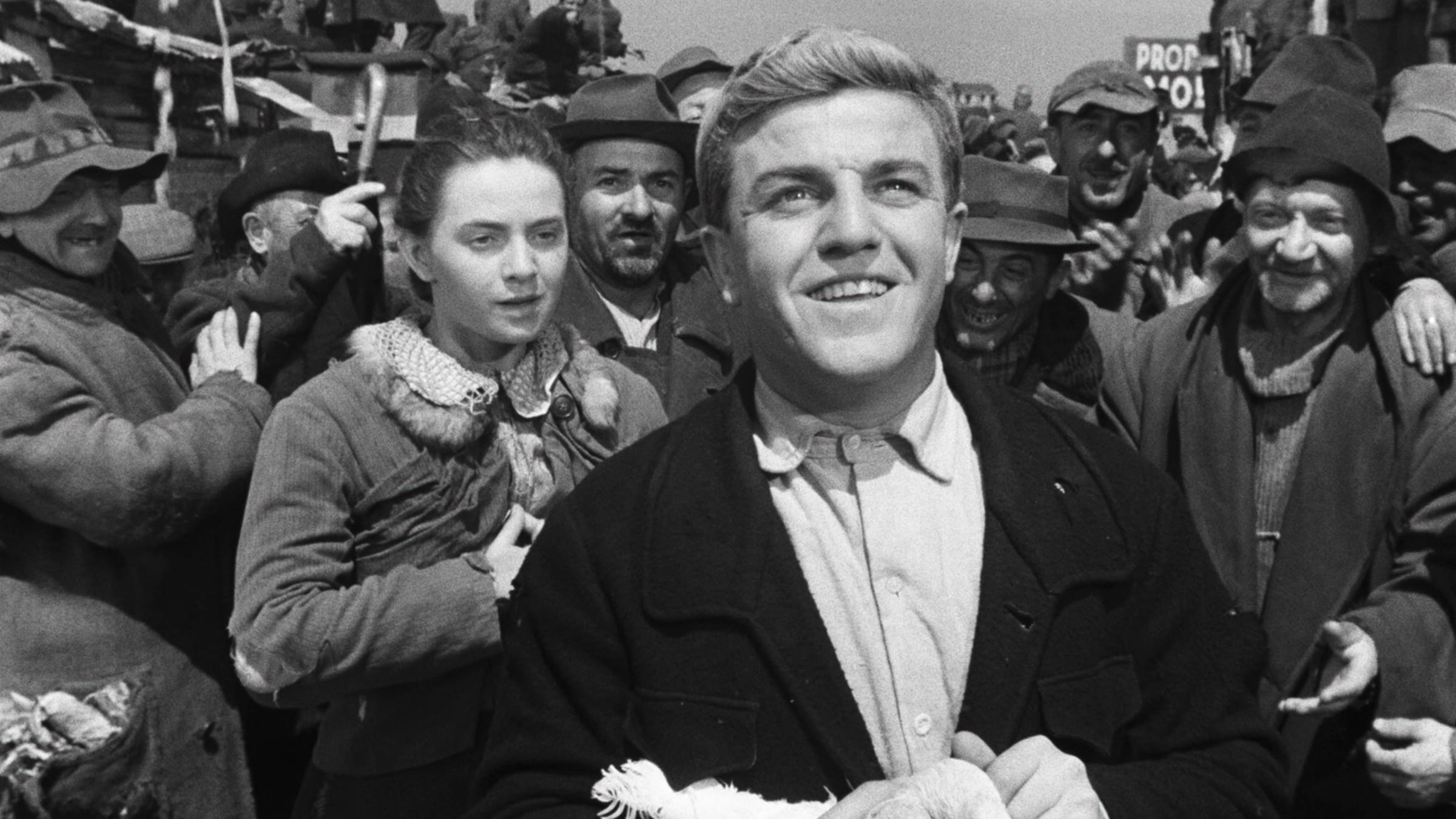 Black and white scene from Miracle in Milan