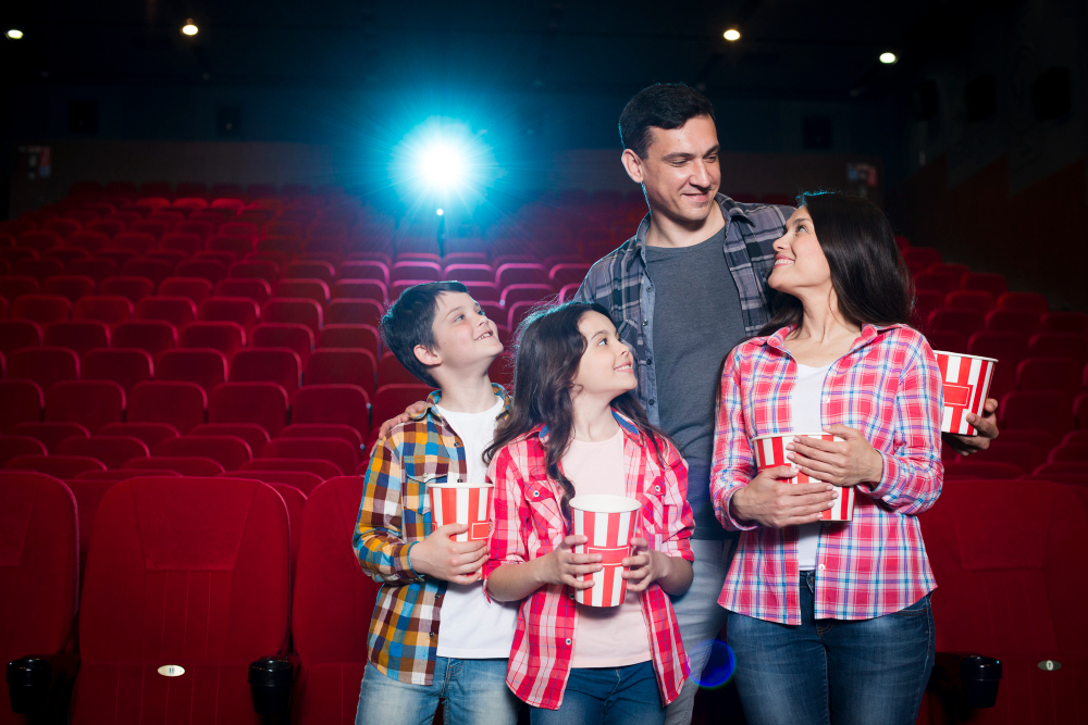 People watching a film in a cinema