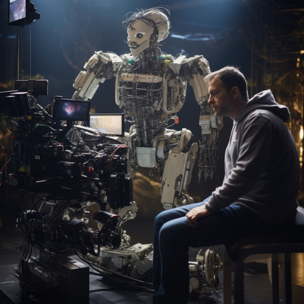 A film crew working on set