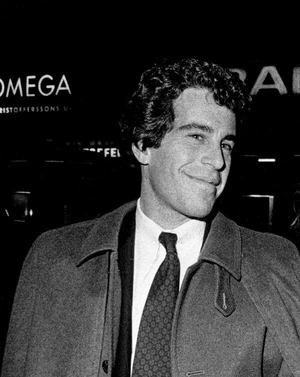 Black and white photograph of Jeffrey Epstein at an event