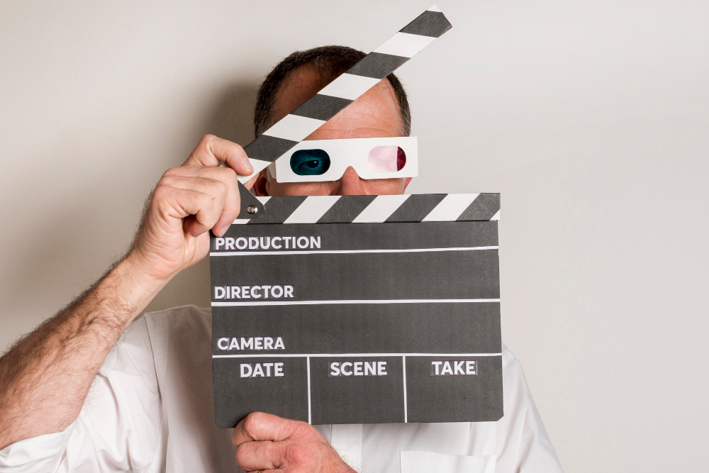 Clapperboard held in a filmmaker’s hands