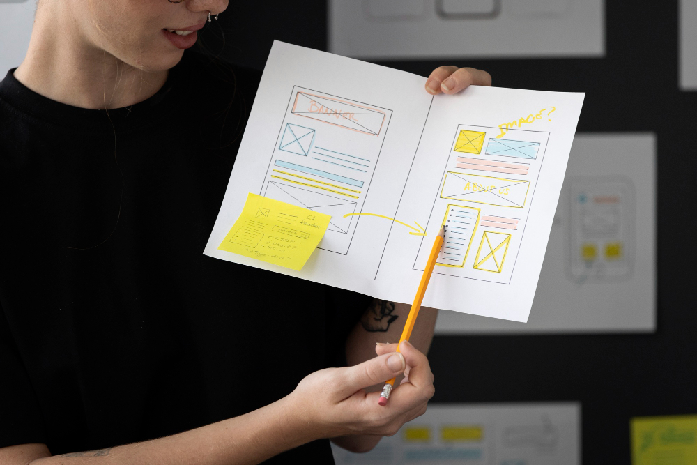 Designer reviewing a page layout