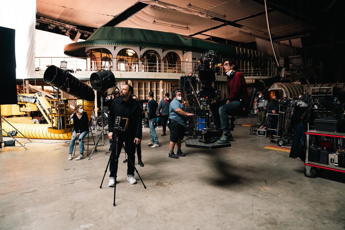 Film crew and camera equipment on set