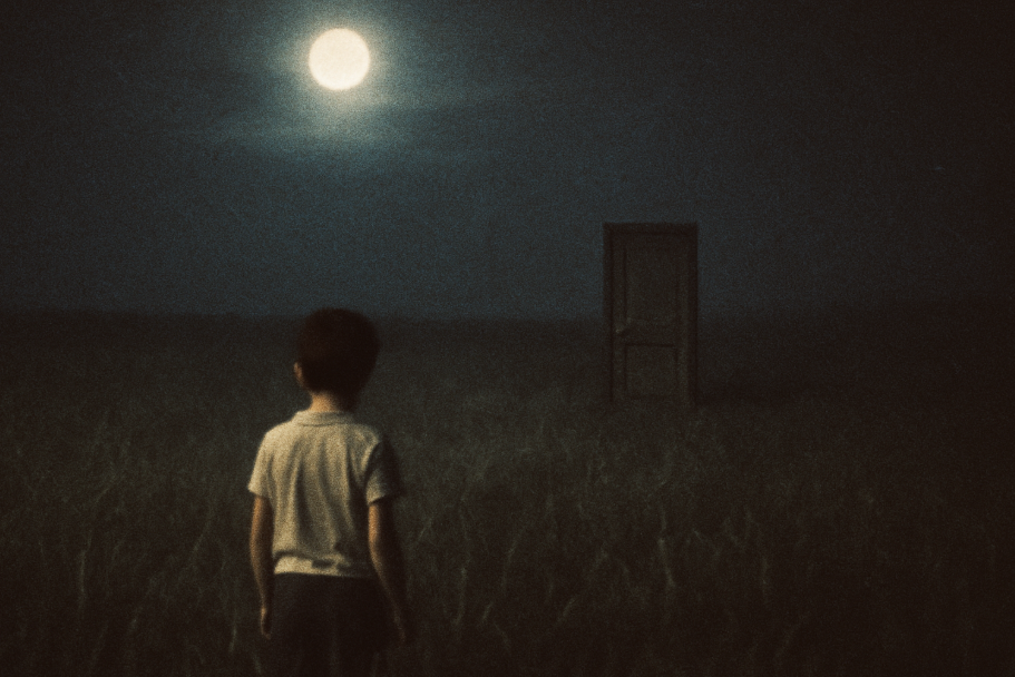 Illustration of a person under moonlight