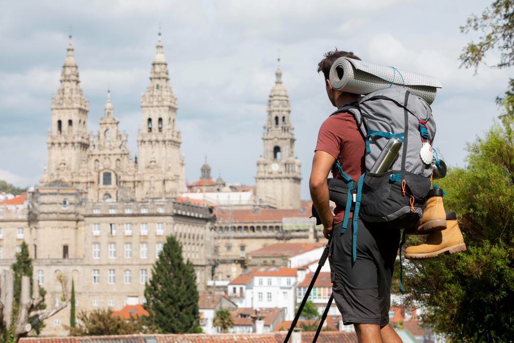 Traveler overlooking a Portuguese city