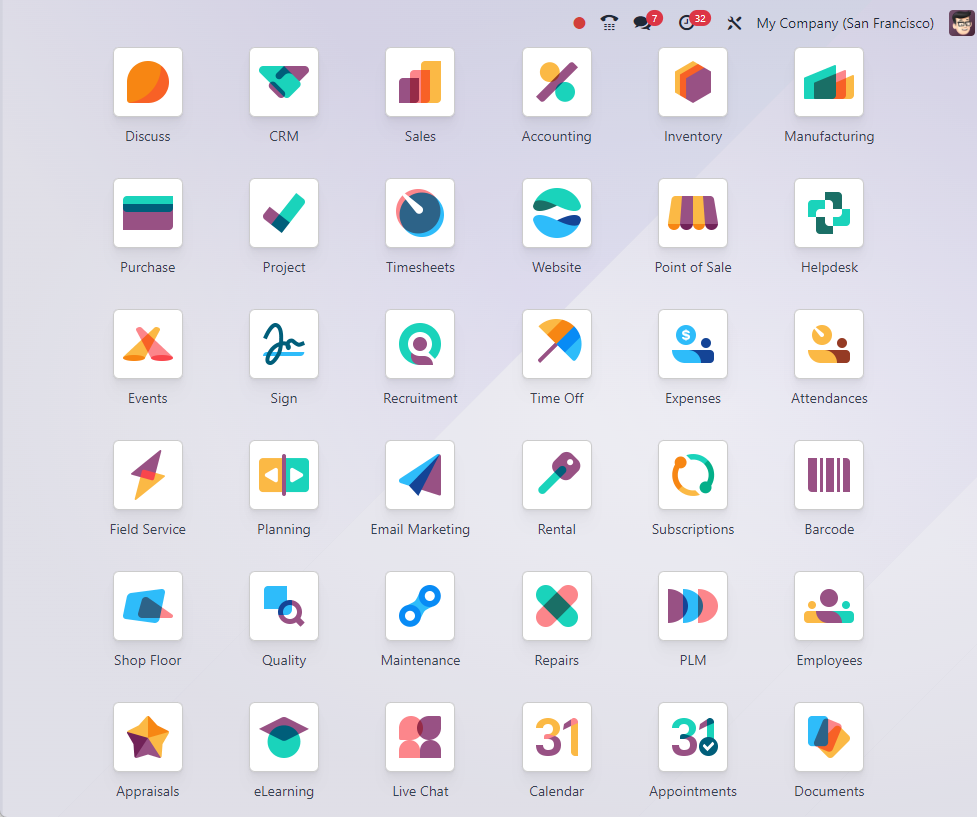 Odoo business application icons