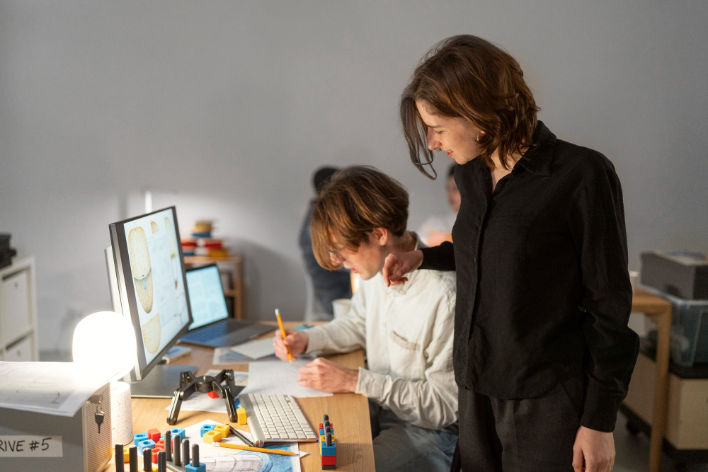 Design students working together at a computer