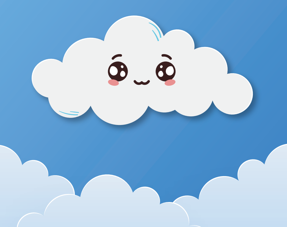 Illustration of a smiling cloud against a blue sky