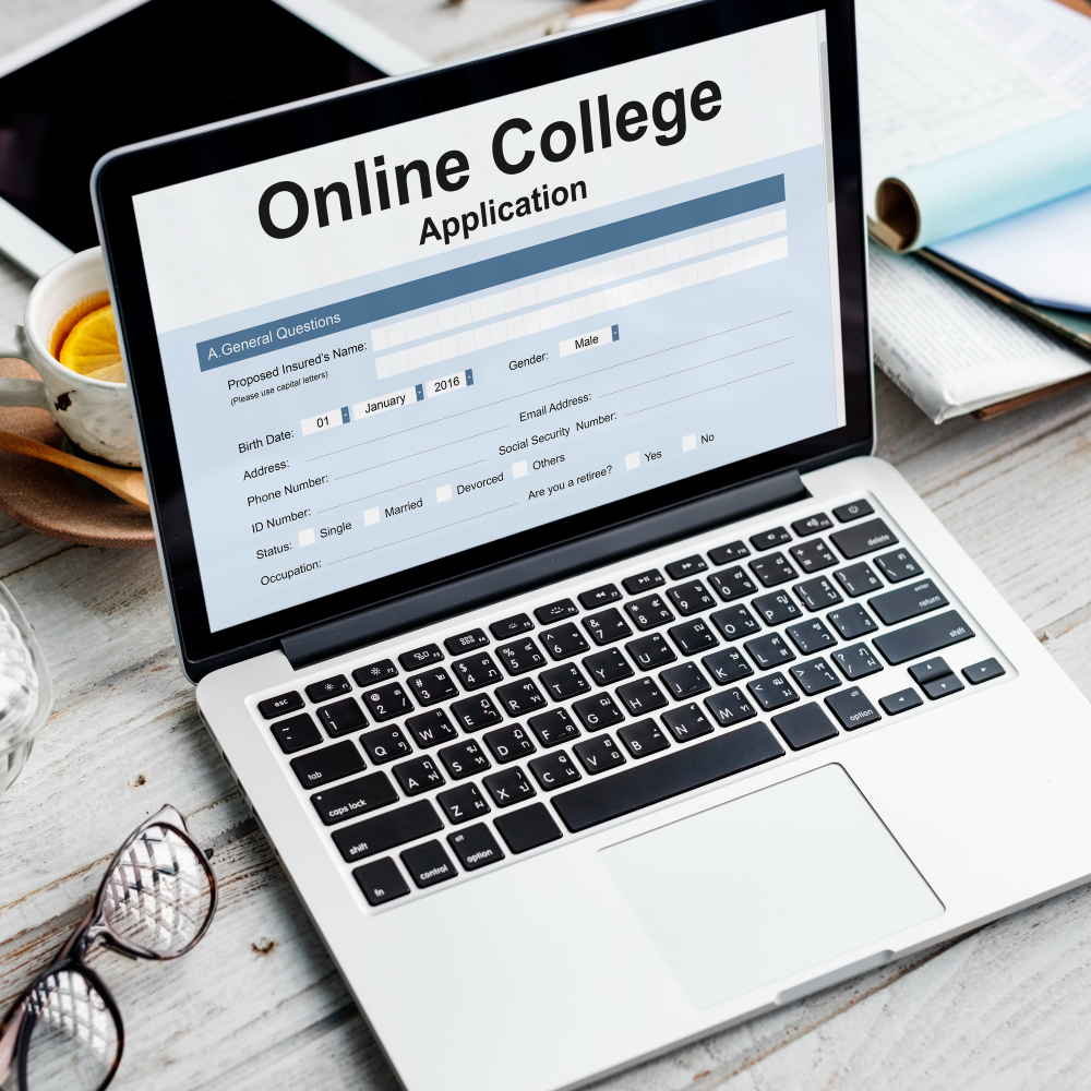 Online college website displayed on a laptop