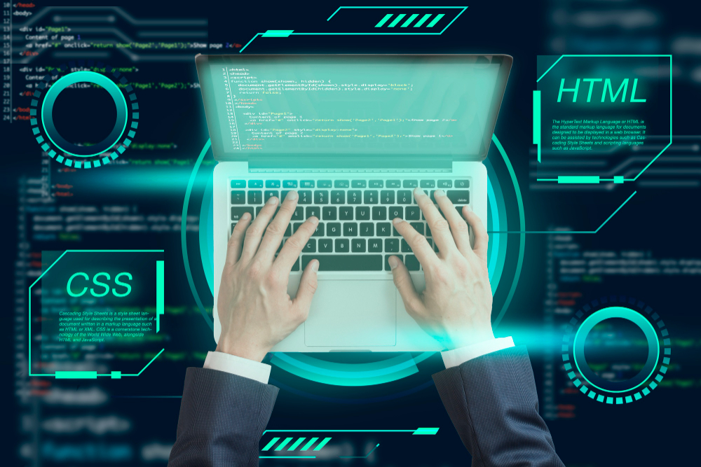 Website coding illustration showing HTML and CSS