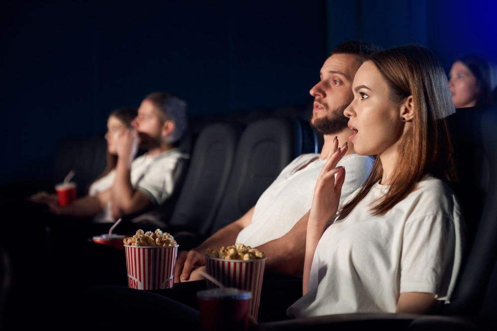People watching a film in a cinema