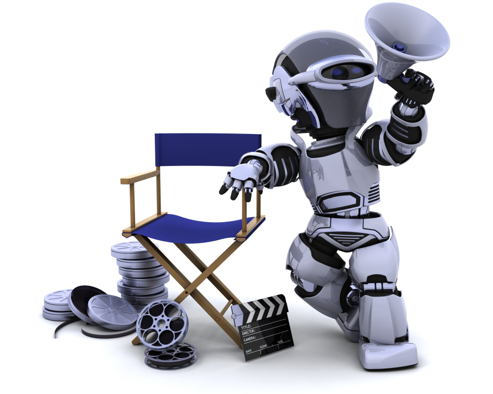 Illustration of a robot beside a director’s chair