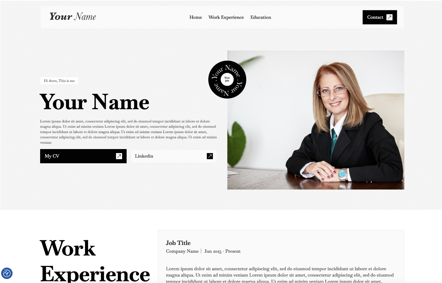Homepage preview of the Professional CV website design