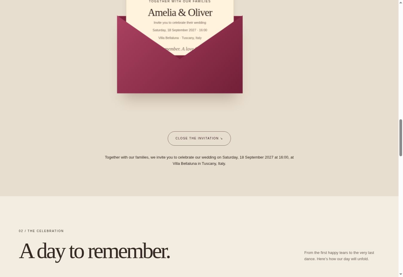 Éternelle burgundy wedding homepage with dimensional gold rings and a ruby