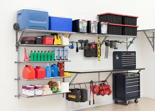 Garage overhead storage and shelving. 