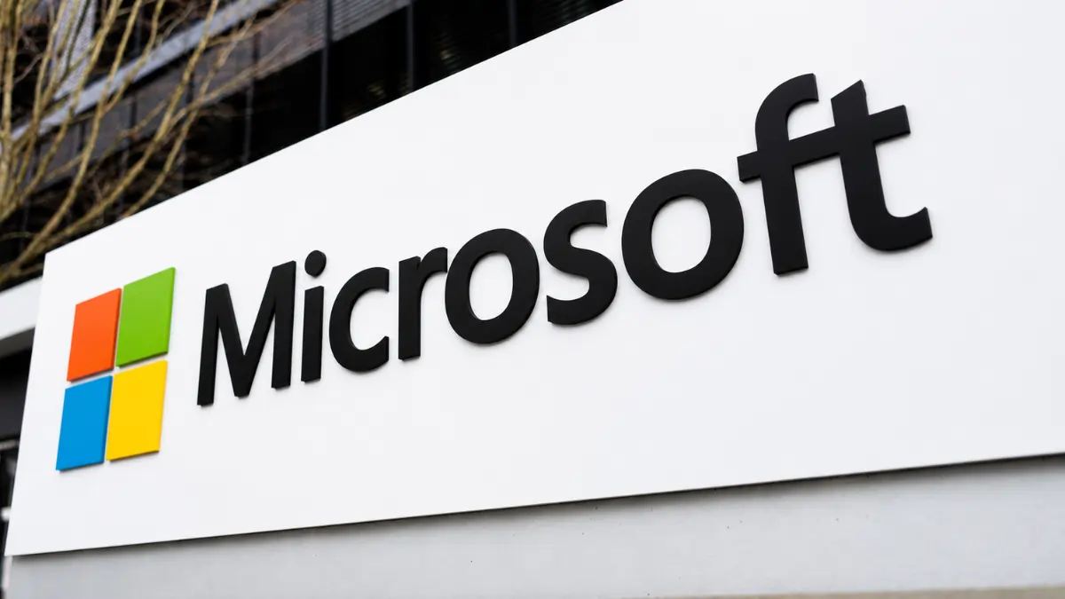 Microsoft logo displayed on an office building sign