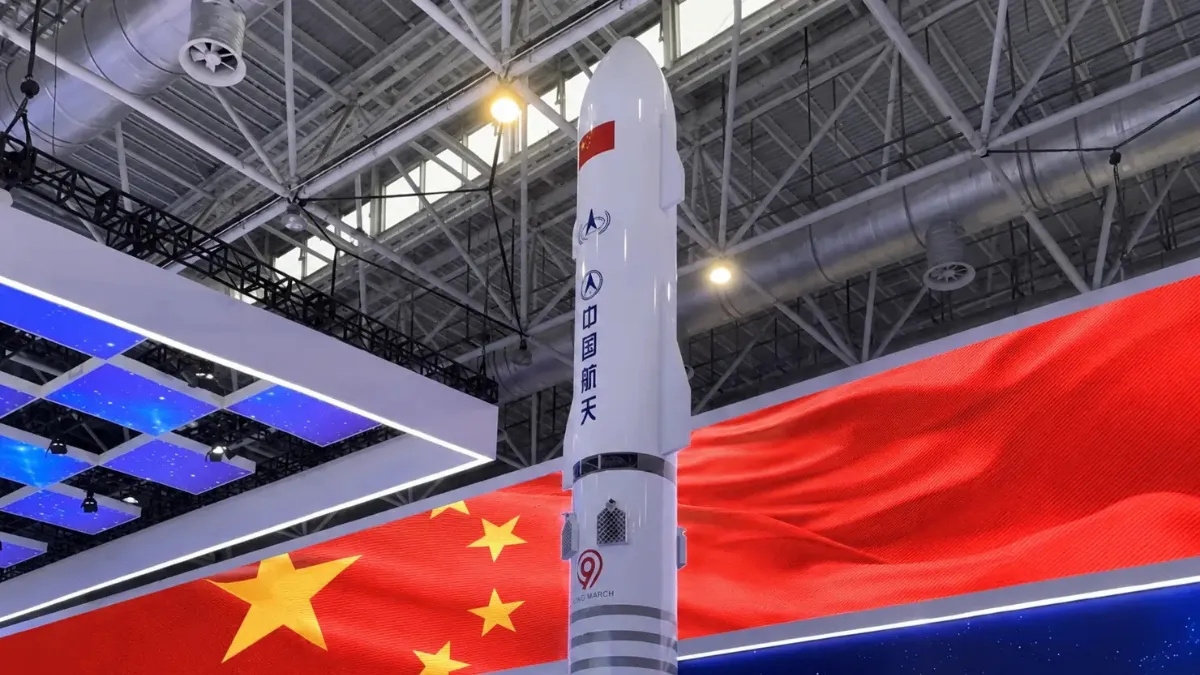 Rocket exhibit with LED Chinese flag