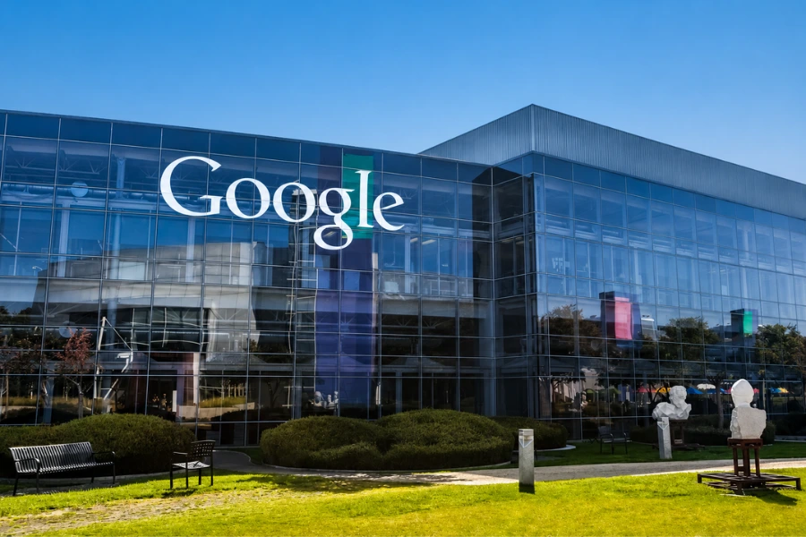 Google headquarters exterior with landscaped grounds