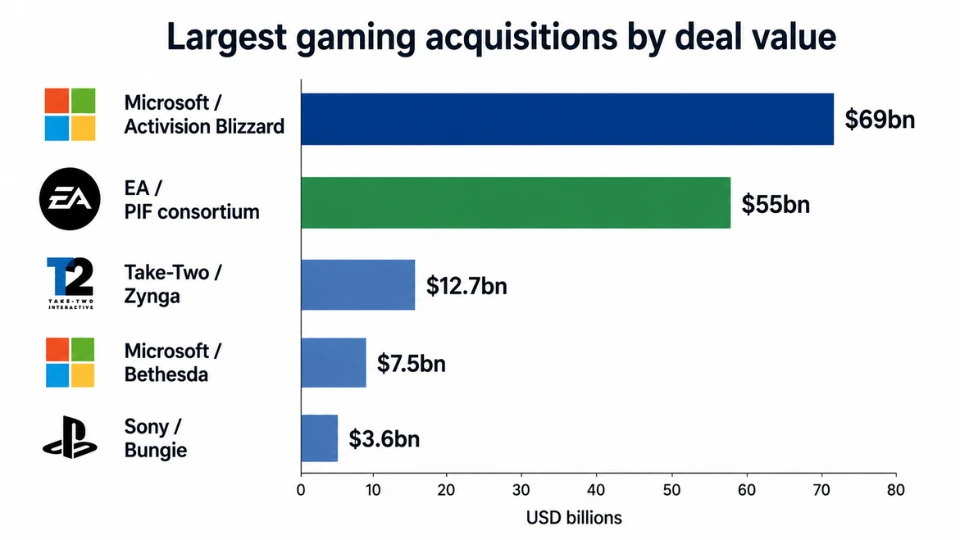Largest gaming acquisitions by deal value