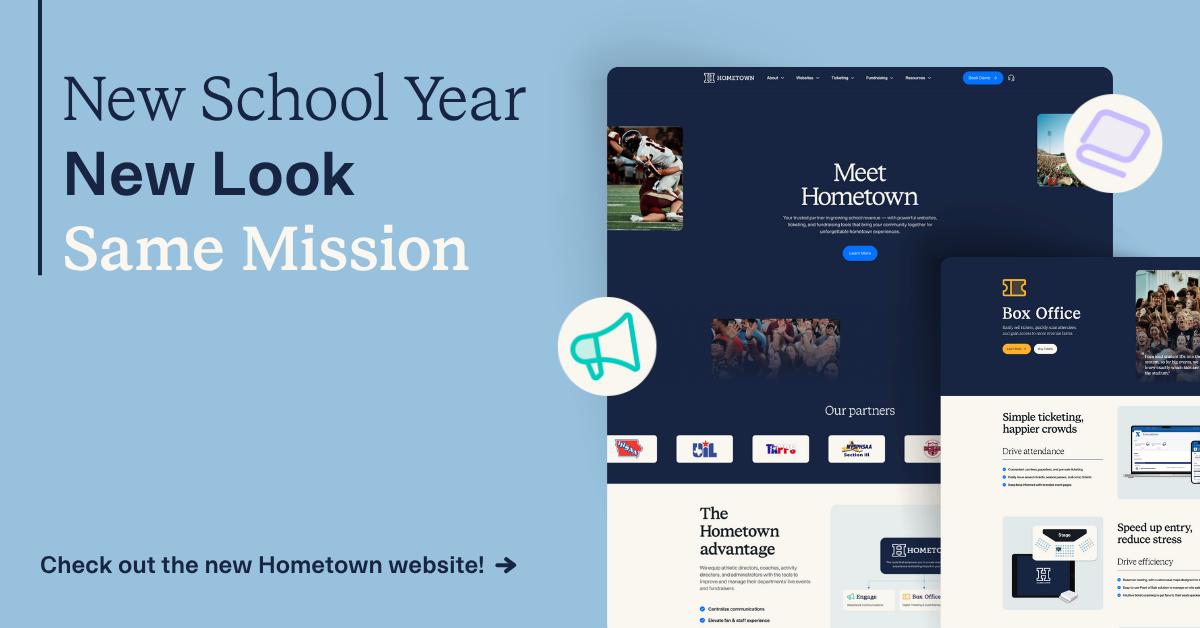 Graphic of Hometown's new website - new school year, new look, same mission